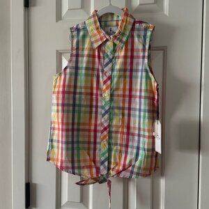 New Classic Prep Girls Skylar Top Gingham Sunshine Front tie Button Down Size 12